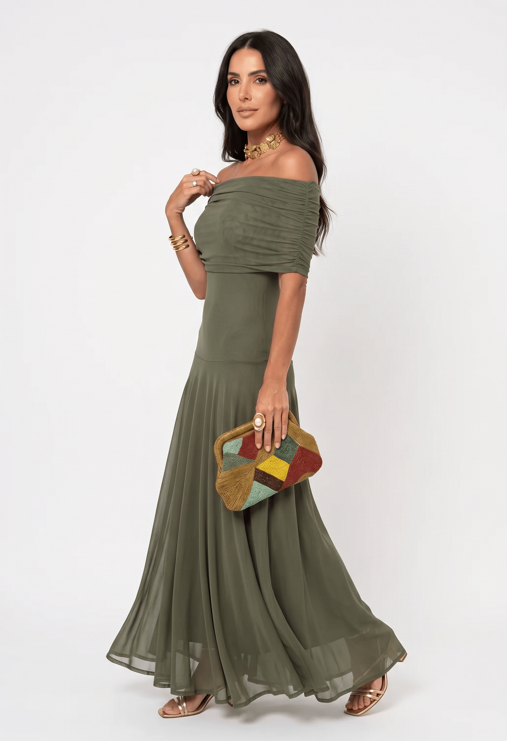Robe longue Carla à épaules dénudées - Vert - 2XL