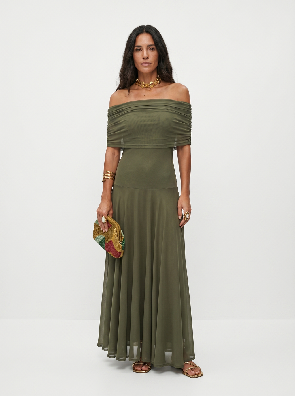 Robe longue Carla à épaules dénudées - Vert - XL
