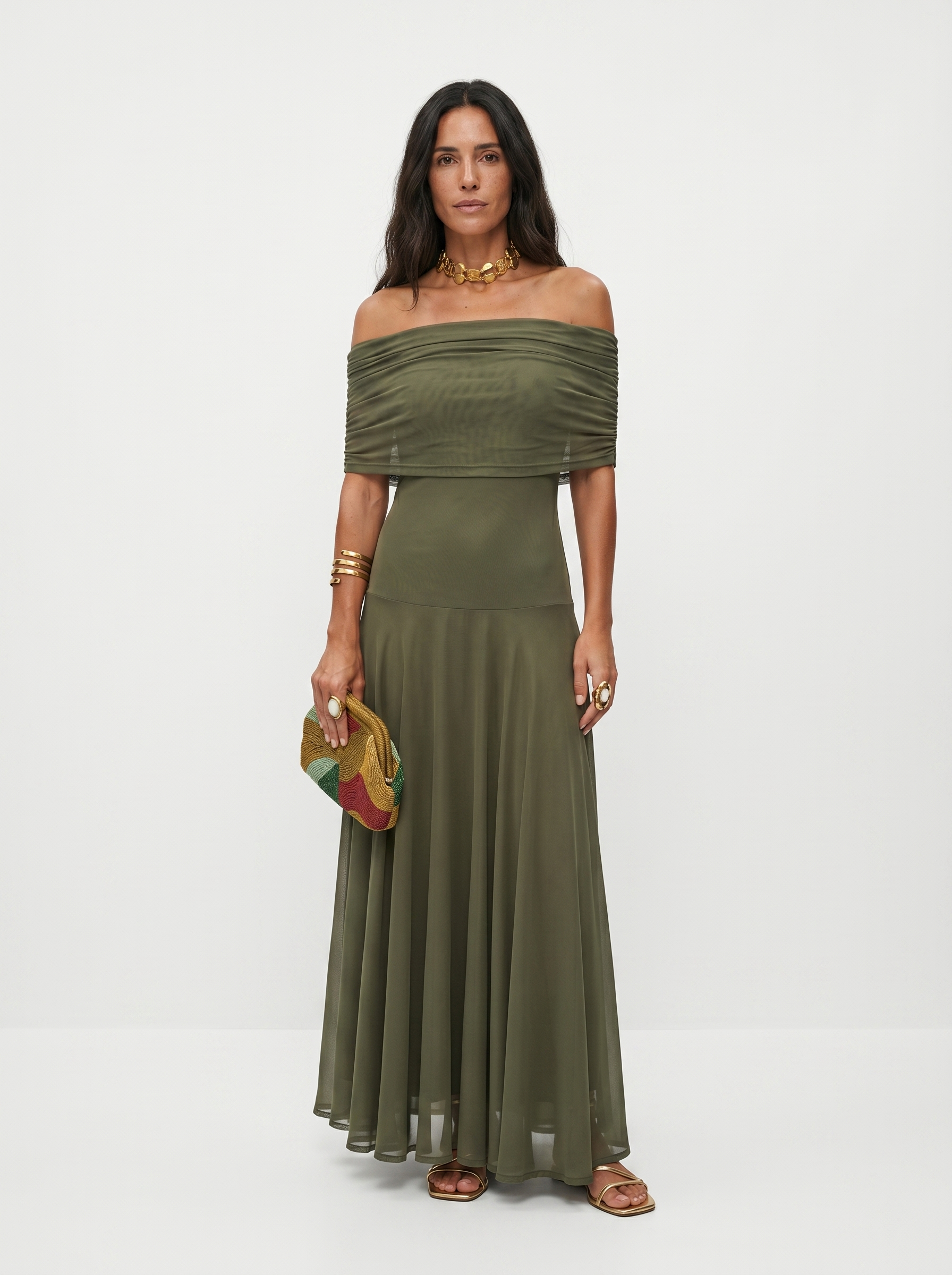 Robe longue Carla à épaules dénudées - Vert - XL