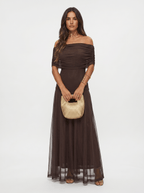 Robe longue Carla à épaules dénudées - Marron foncé - L