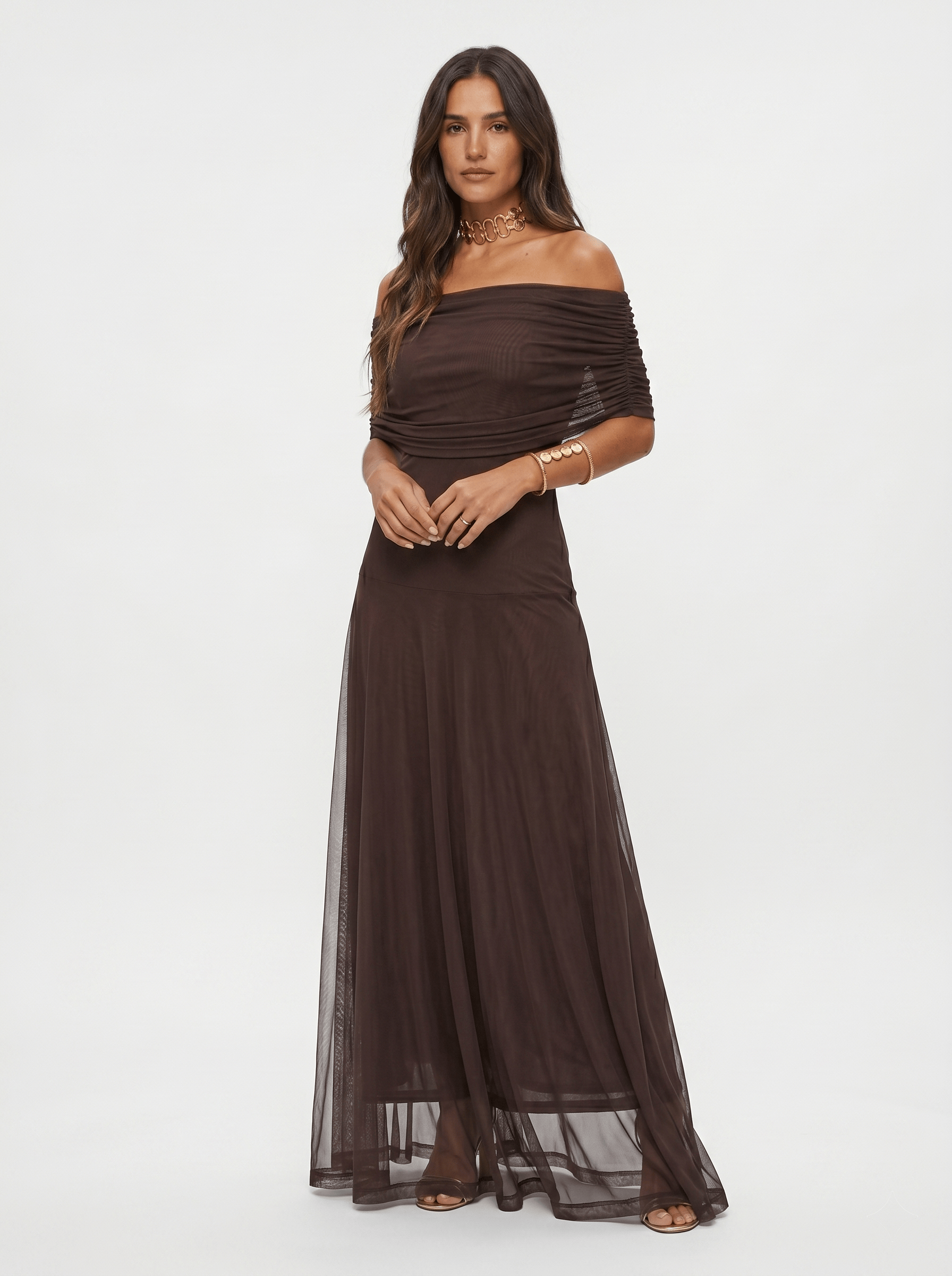 Robe longue Carla à épaules dénudées - Marron foncé - XL