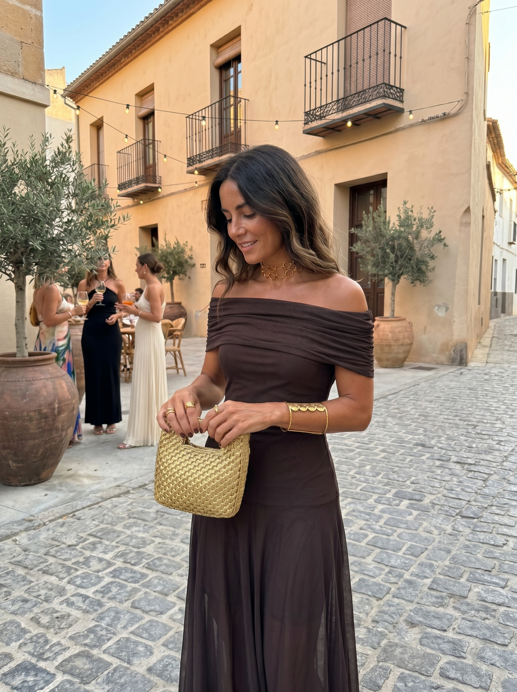 Robe longue Carla à épaules dénudées - Vert - M