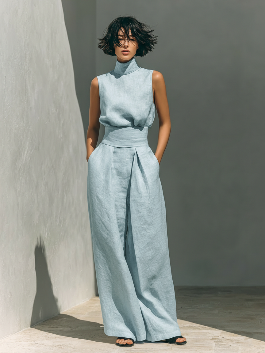 Maria - Conjunto Minimalista de Camiseta de Tirantes y Pantalón Ancho para Mujer