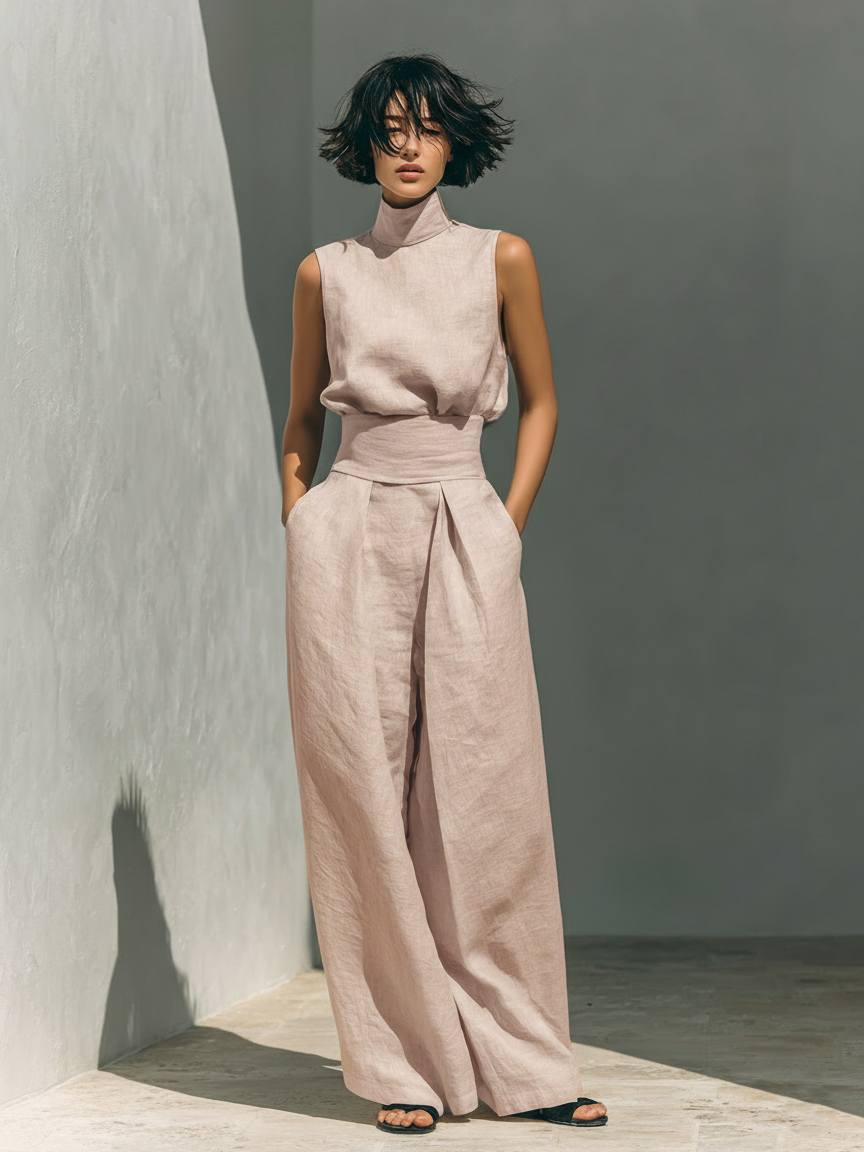 Maria - Conjunto Minimalista de Camiseta de Tirantes y Pantalón Ancho para Mujer