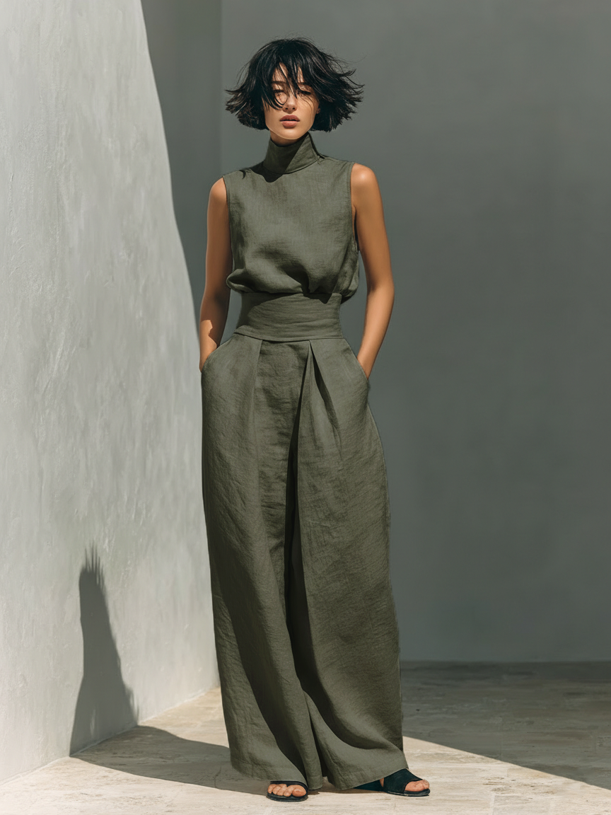 Maria - Conjunto Minimalista de Camiseta de Tirantes y Pantalón Ancho para Mujer