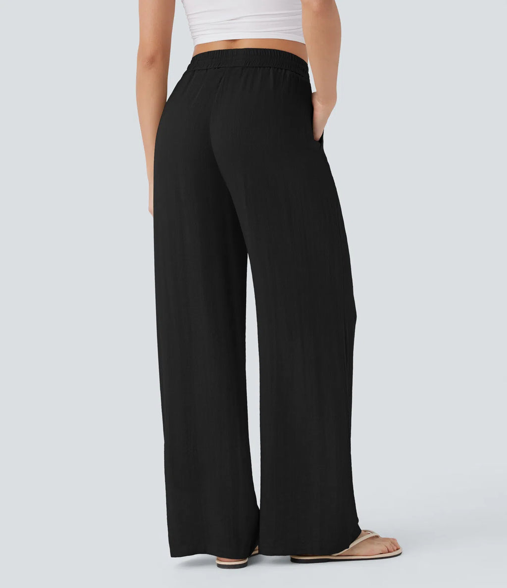 Pantalones Casuales de Cintura Alta in Cordón y Bolsillos