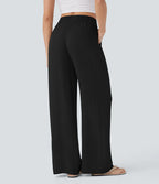 Pantalones Casuales de Cintura Alta in Cordón y Bolsillos