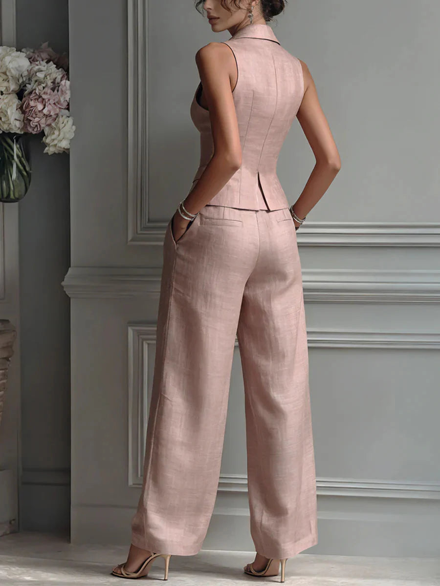 ANA- Conjunto de dos piezas para mujer con cuello en V y botones