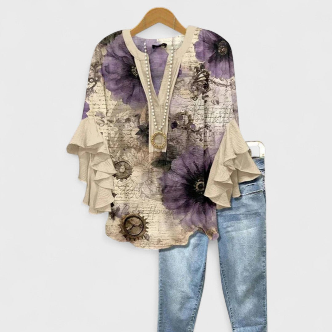 Cordelia | Blusa estampada de mujer con mangas con volantes