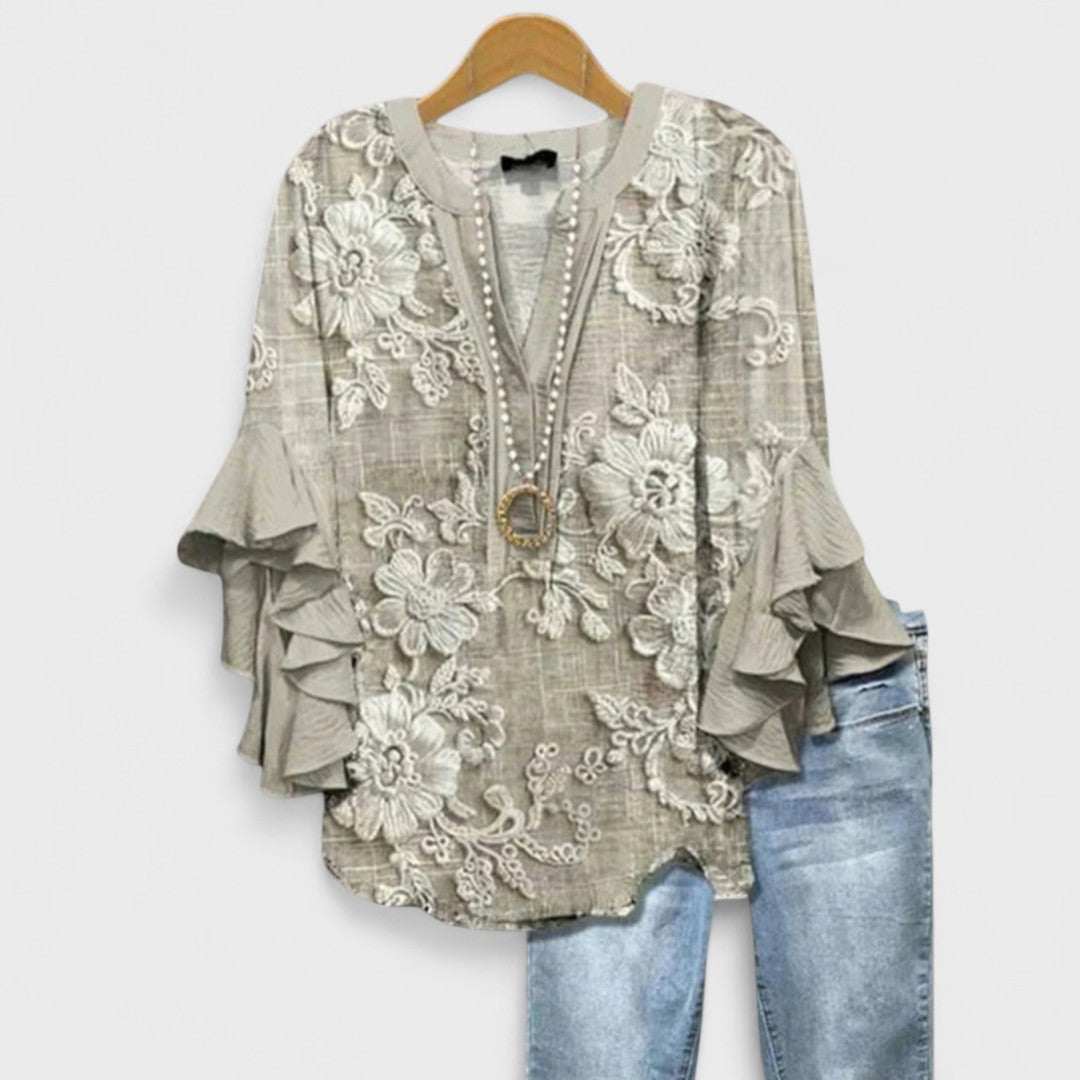 Cordelia | Blusa estampada de mujer con mangas con volantes