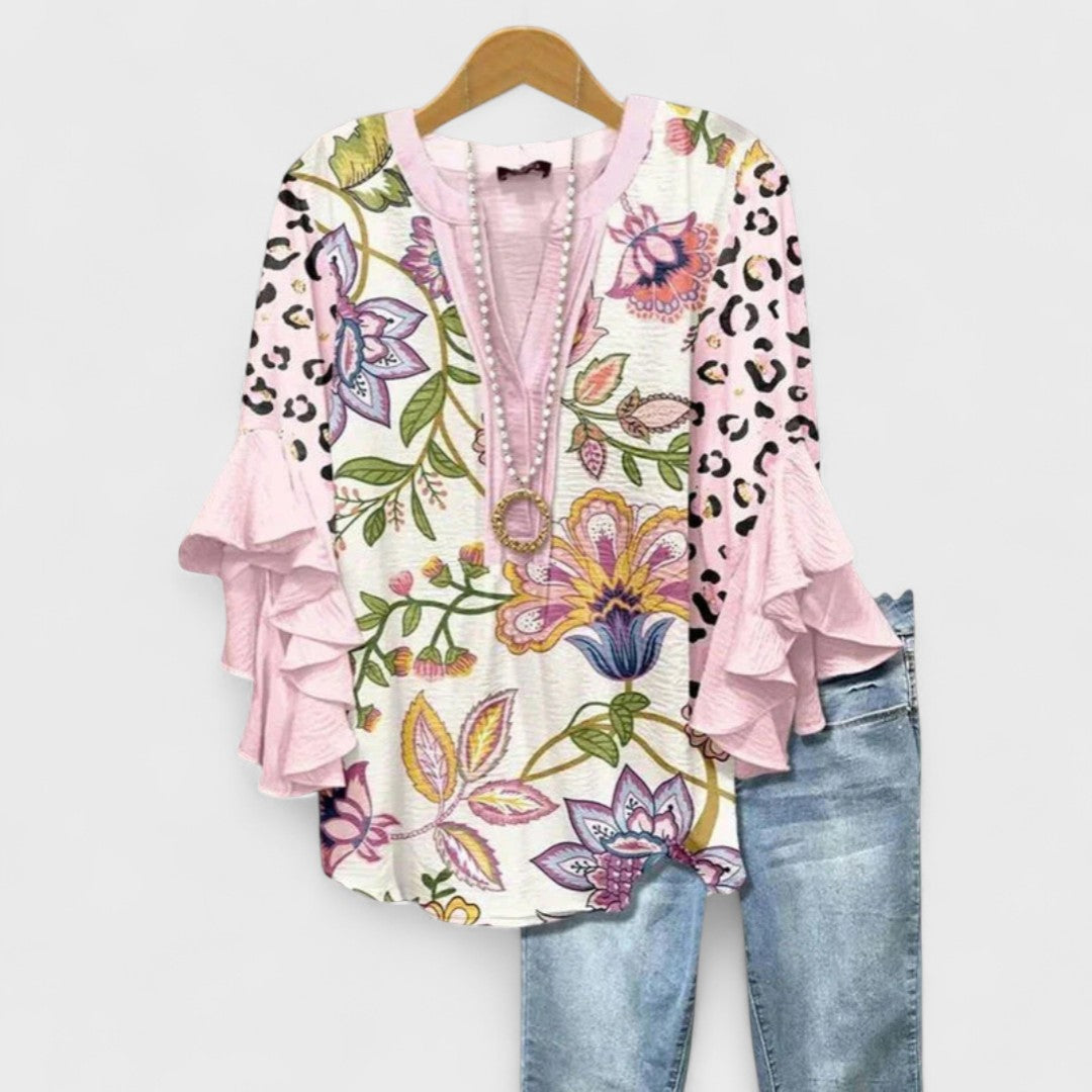 Cordelia | Blusa estampada de mujer con mangas con volantes
