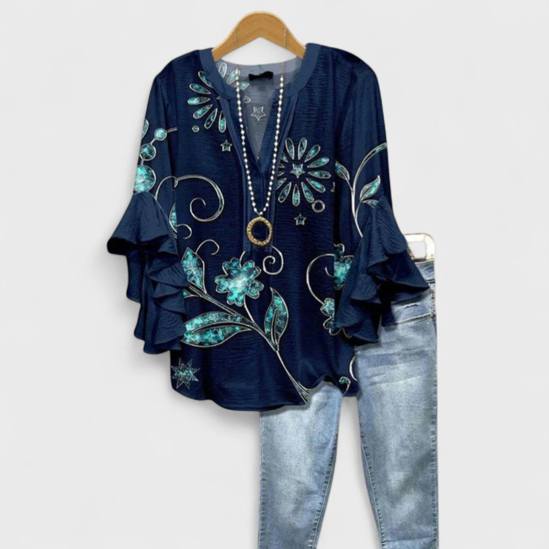 Cordelia | Blusa estampada de mujer con mangas con volantes