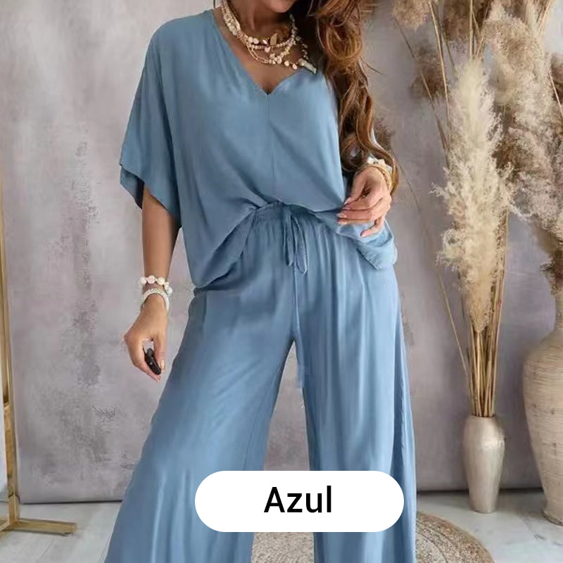 Traje casual holgado de color sólido para mujer