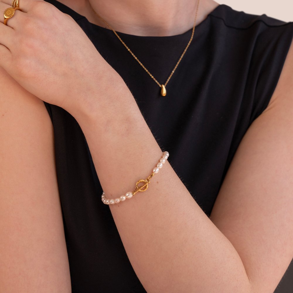 Pulsera Cara con Eslabones de Perlas