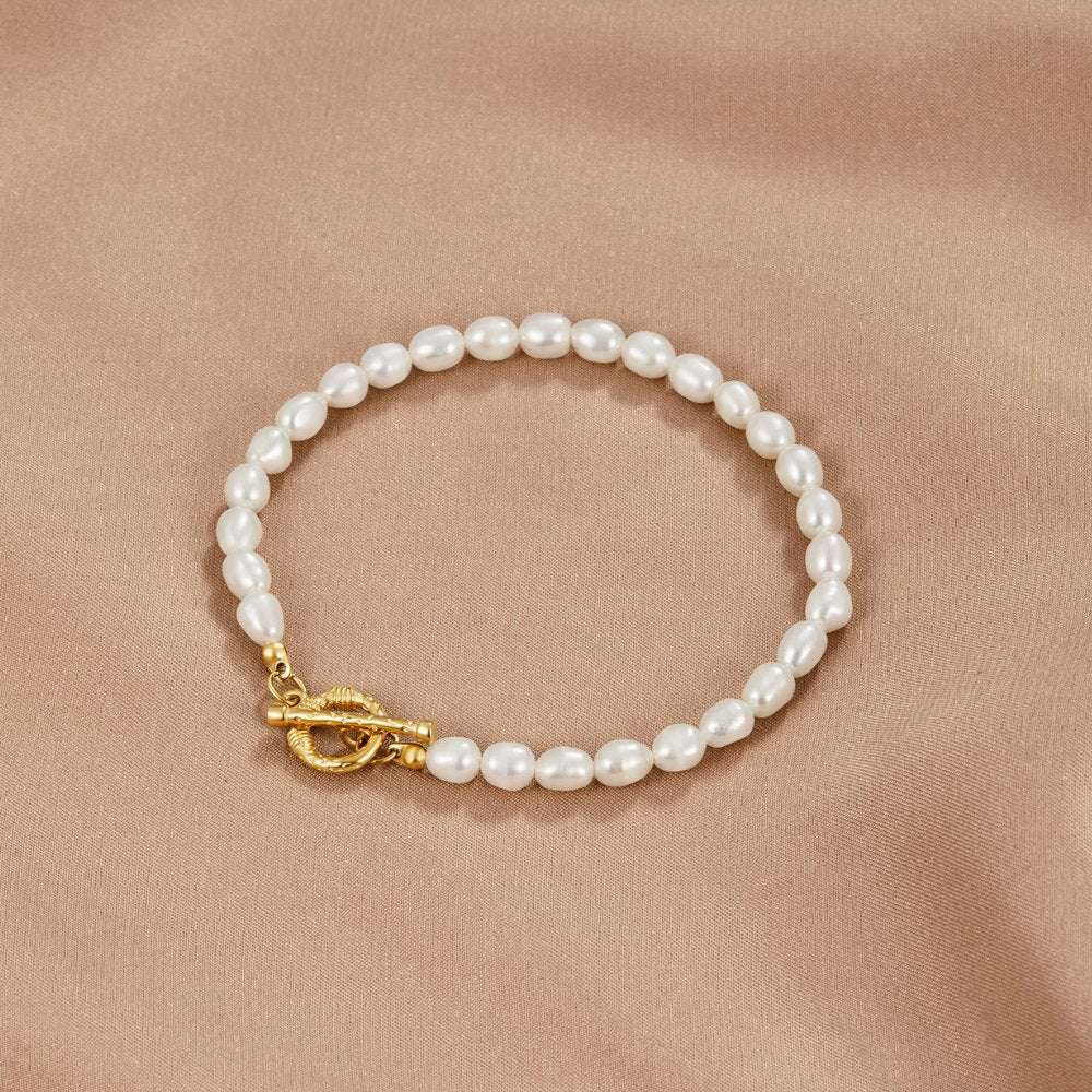 Pulsera Cara con Eslabones de Perlas