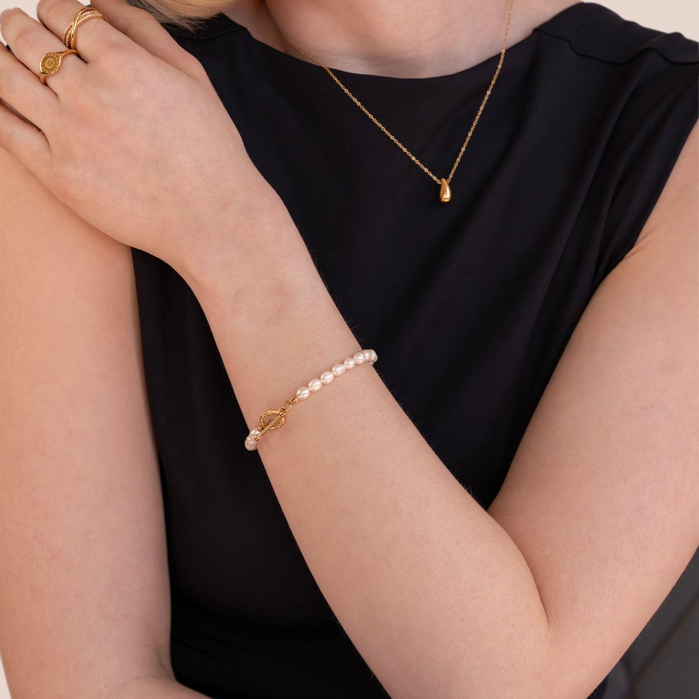 Pulsera Cara con Eslabones de Perlas