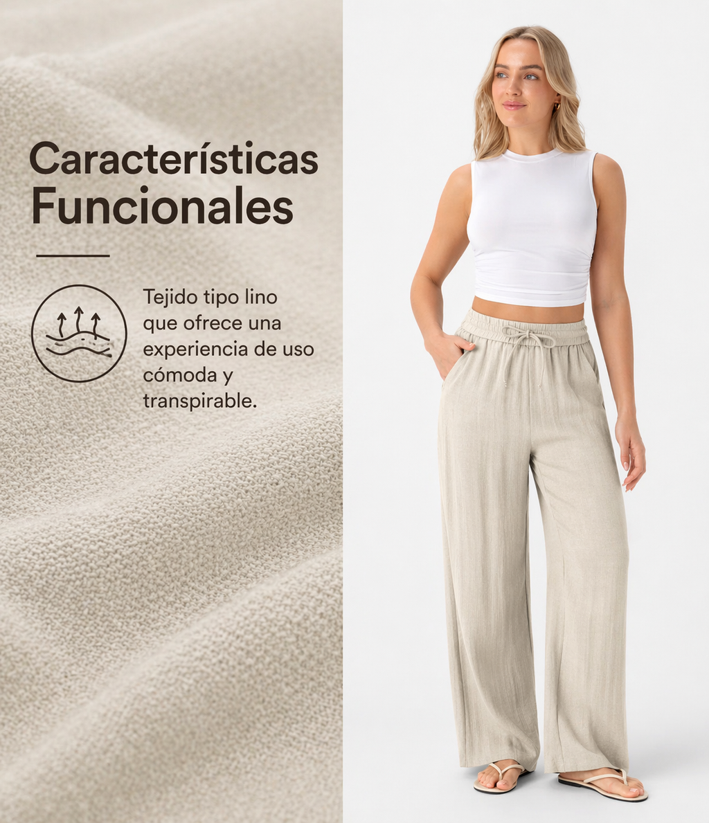 Pantalones Casuales de Cintura Alta in Cordón y Bolsillos