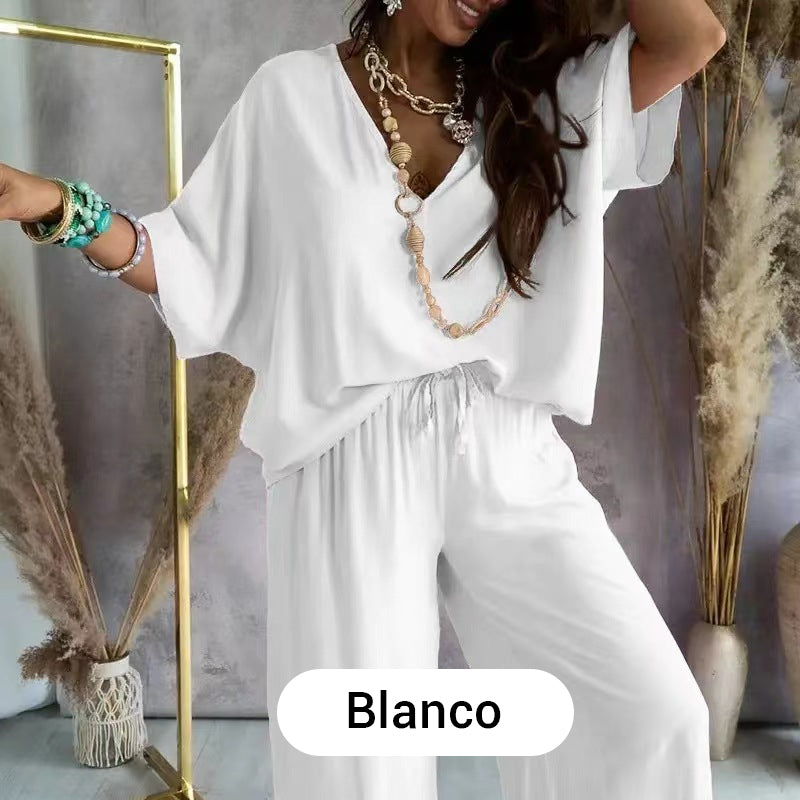 Traje casual holgado de color sólido para mujer