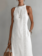 Jimena | Robe Midi en Lin avec Col Mao