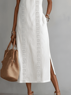 Jimena | Robe Midi en Lin avec Col Mao
