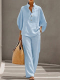 Mariel | Conjunto Algodón Lino Mangas Murciélago Pantalón Ancho