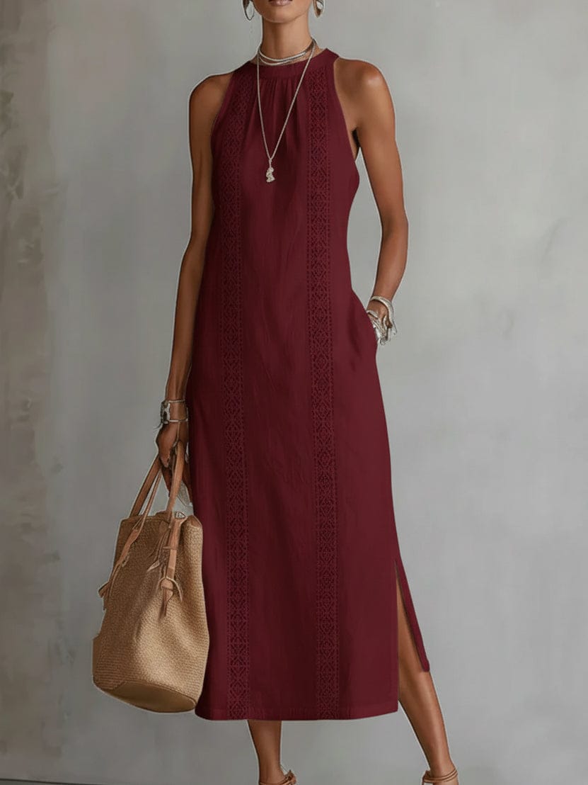 Jimena | Robe Midi en Lin avec Col Mao