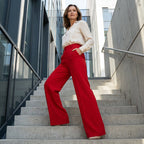 RUIZ | Pantalón de cintura ancha y pierna ancha de color liso para mujer