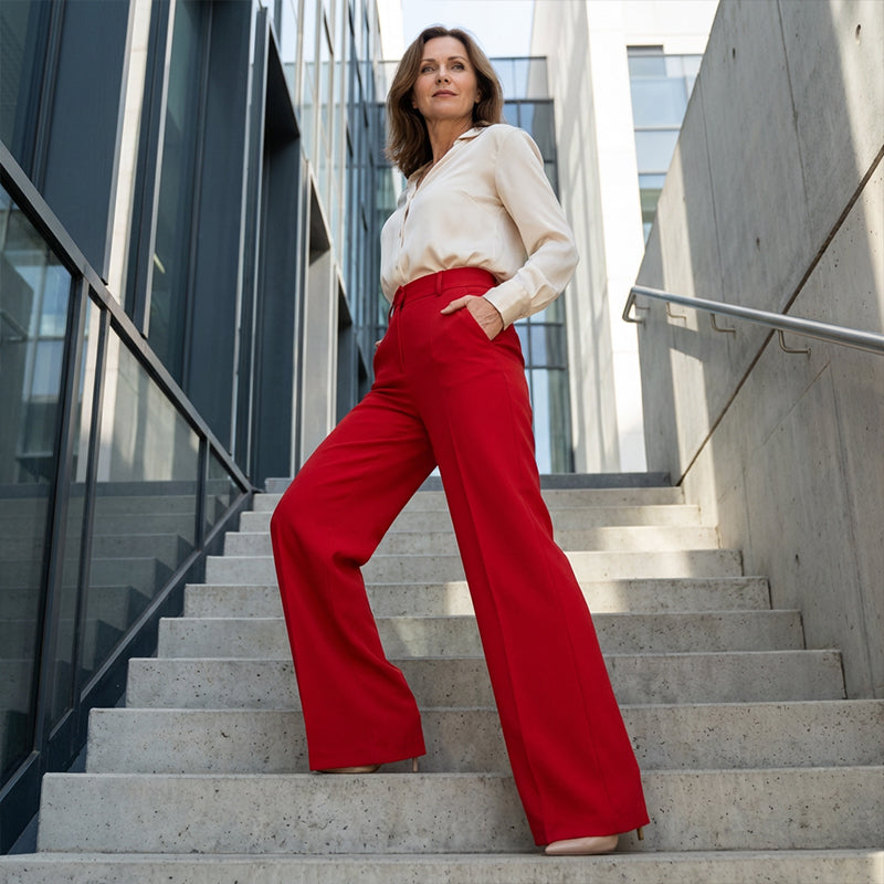 RUIZ | Pantalón de cintura ancha y pierna ancha de color liso para mujer