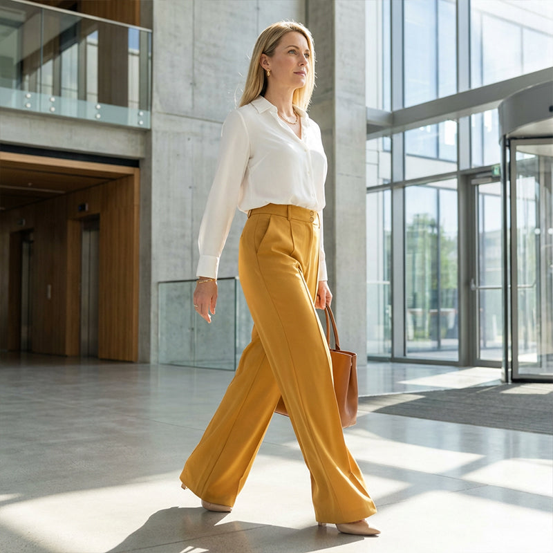 RUIZ | Pantalón de cintura ancha y pierna ancha de color liso para mujer