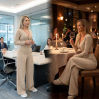 RUIZ | Pantalón de cintura ancha y pierna ancha de color liso para mujer