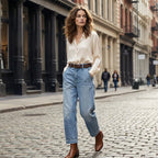 LOLA - 50 % DE RÉDUCTION  Jean Droit Court Taille Haute Femme : Coupe Flatteuse, Confortable et Parfait pour un Look Casual