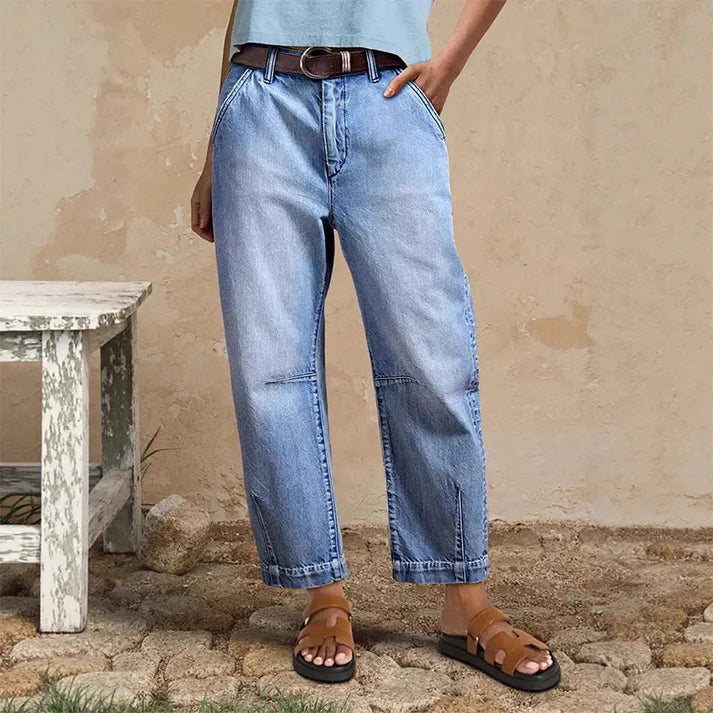 LOLA - 50 % DE RÉDUCTION  Jean Droit Court Taille Haute Femme : Coupe Flatteuse, Confortable et Parfait pour un Look Casual