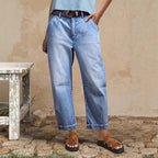 LOLA - 50 % DE RÉDUCTION  Jean Droit Court Taille Haute Femme : Coupe Flatteuse, Confortable et Parfait pour un Look Casual