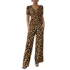 Mono cuello en V y pernera ancha, estampado leopardo