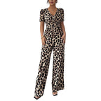 Mono cuello en V y pernera ancha, estampado leopardo