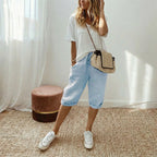 Pantalón capri casual de algodón y lino para mujer