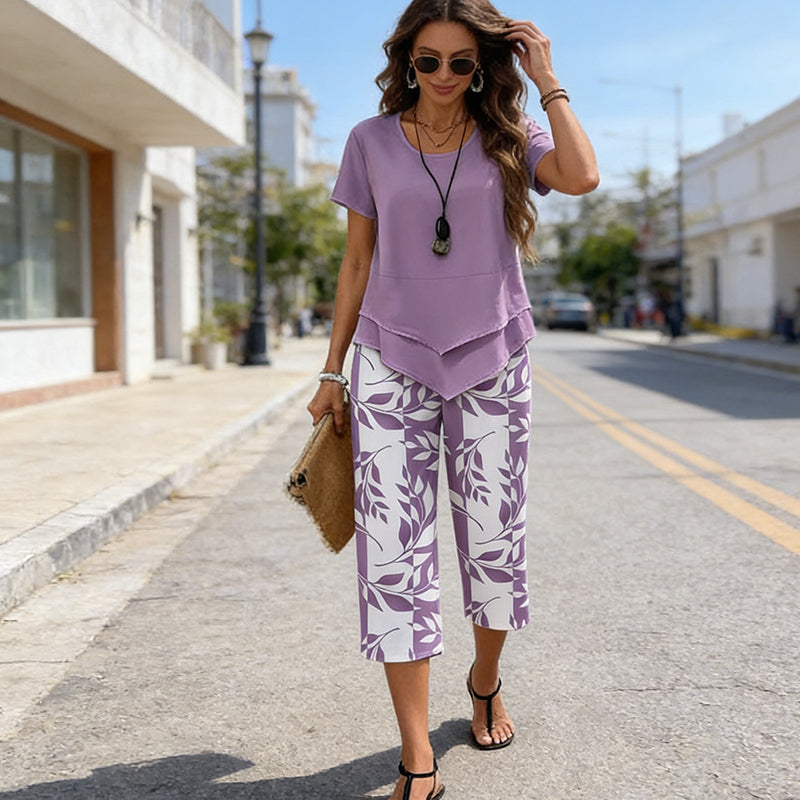 Conjunto de ocio con camiseta de cuello redondo  y pantalones extraanchos