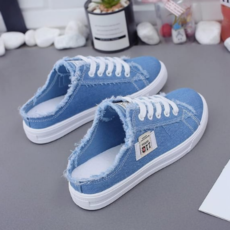 MULES Denim Femme | Sneakers Sans Talon Bords Effilochés