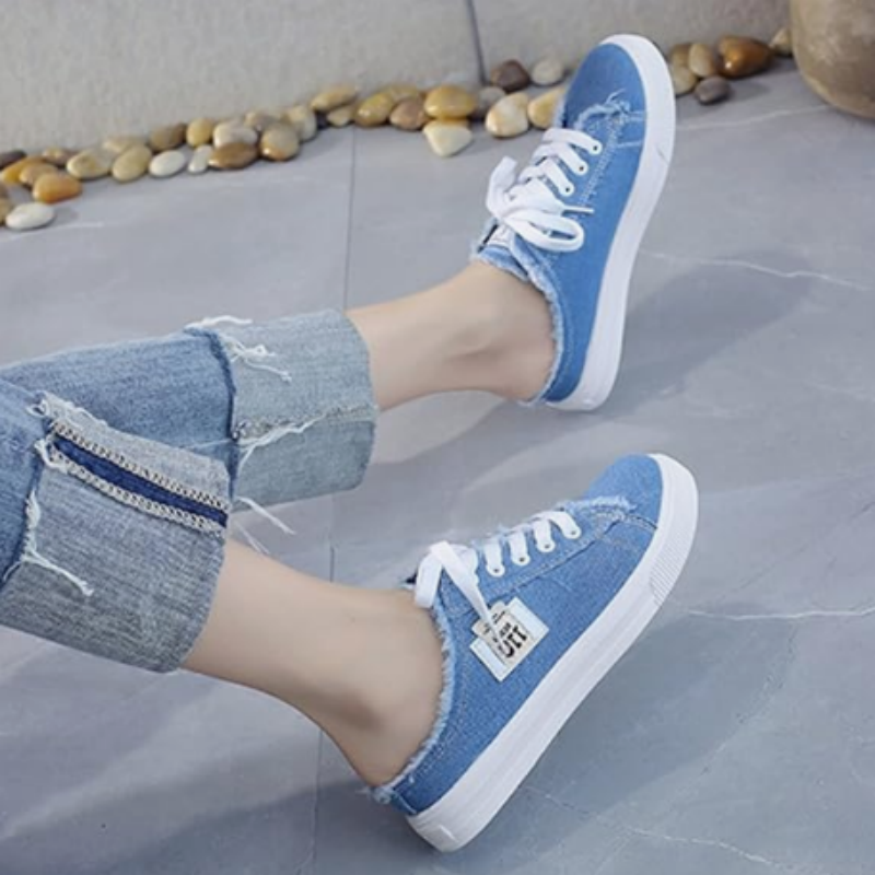 MULES Denim Femme | Sneakers Sans Talon Bords Effilochés