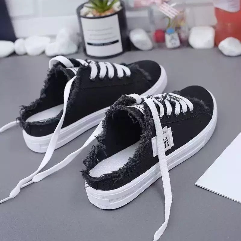 MULES Denim Femme | Sneakers Sans Talon Bords Effilochés