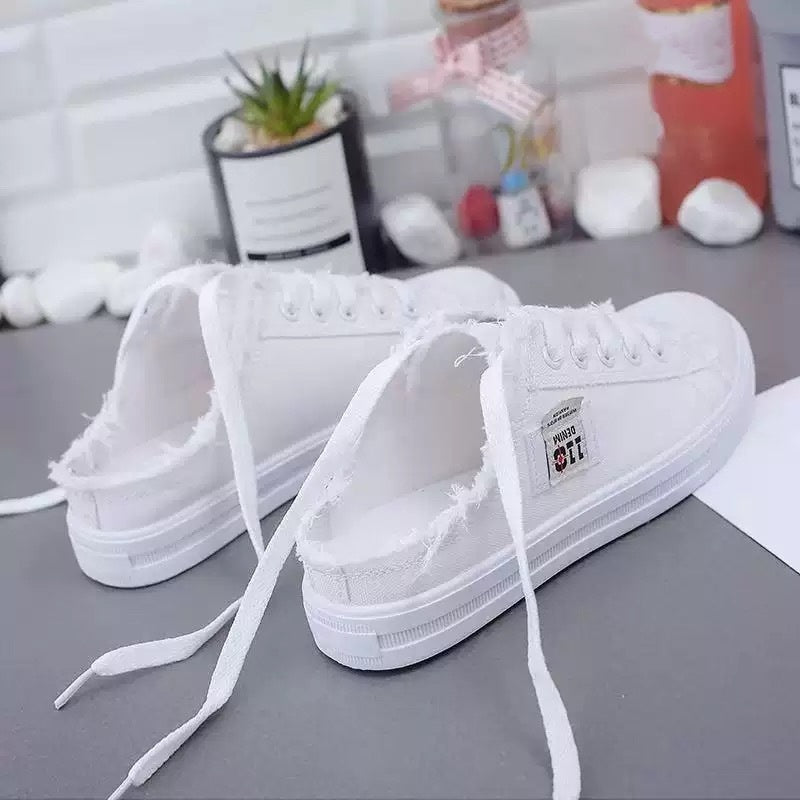 MULES Denim Femme | Sneakers Sans Talon Bords Effilochés