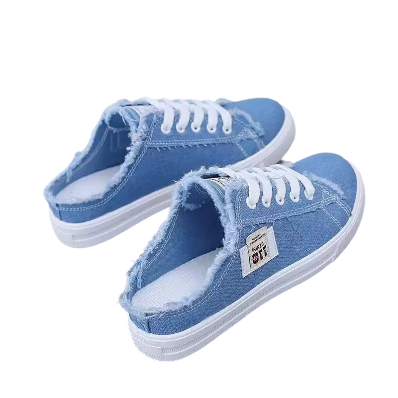 MULES Denim Femme | Sneakers Sans Talon Bords Effilochés