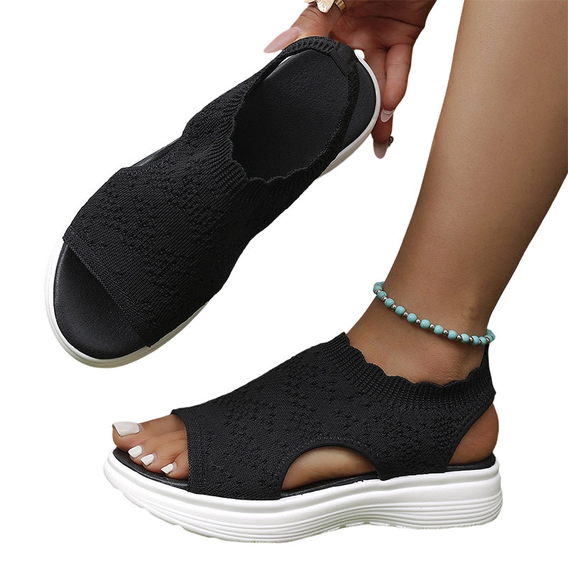Sandales à plateforme en maille respirante pour femme, coloris noir, pointure 38 (UK 4.5)