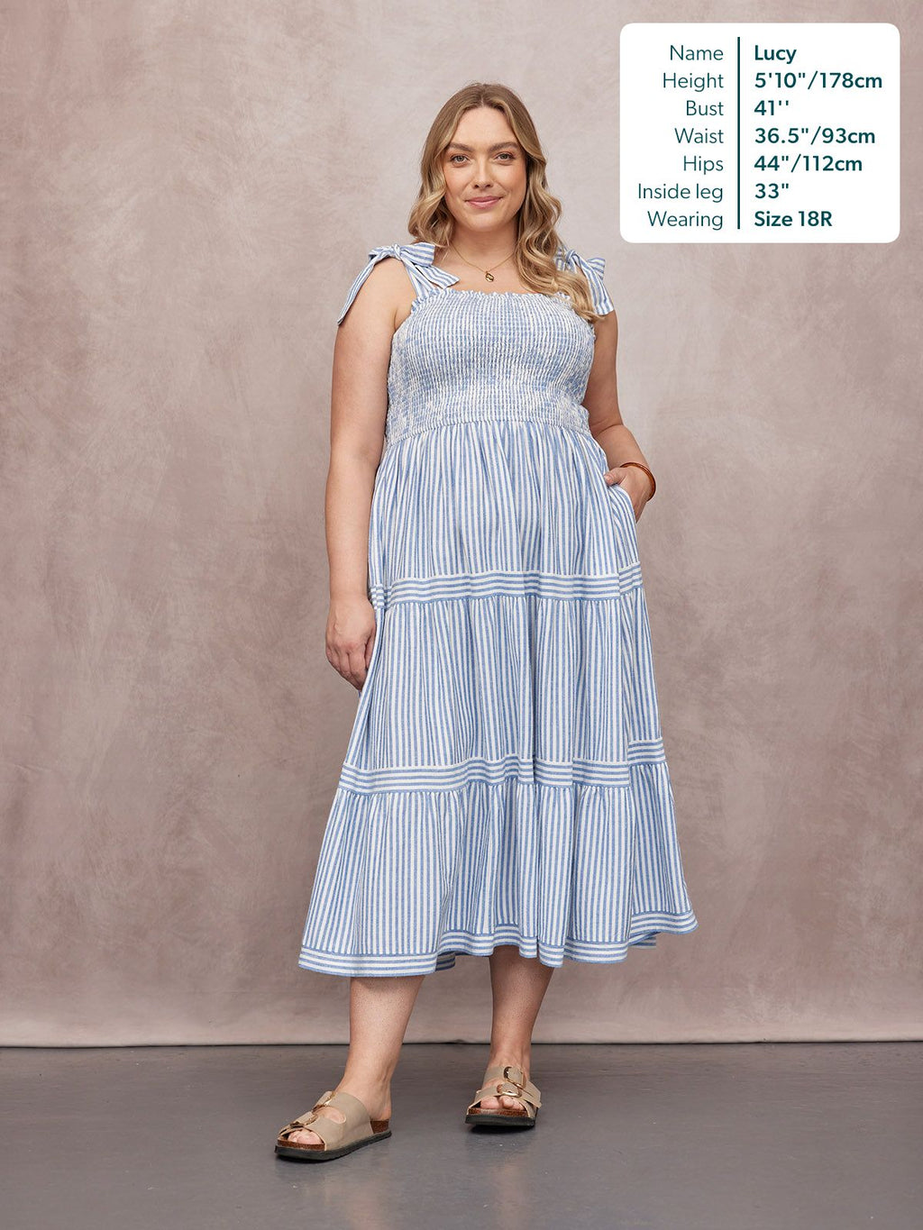 Vestido Joan de Tirantes Anudados - Rayas Azul y Blanco