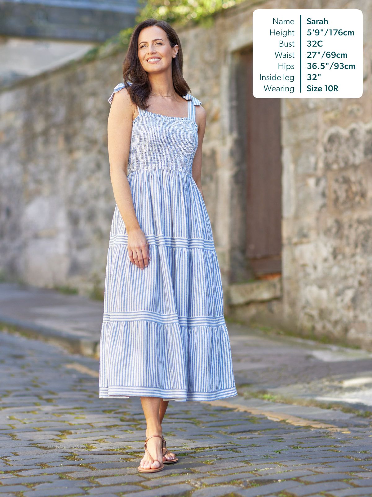 Vestido Joan de Tirantes Anudados - Rayas Azul y Blanco