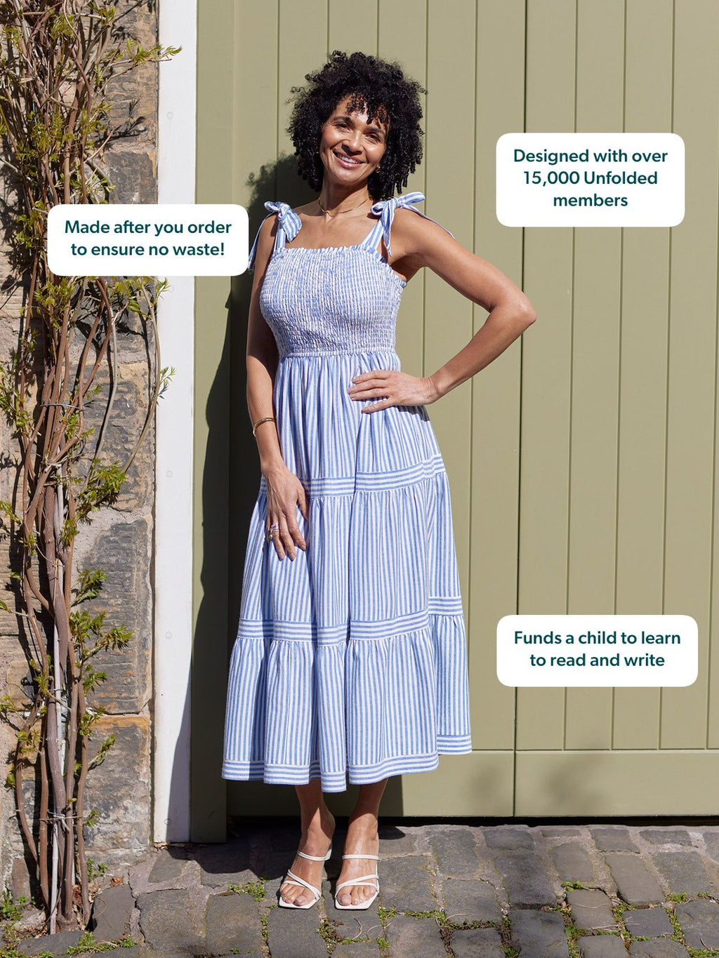 Vestido Joan de Tirantes Anudados - Rayas Azul y Blanco