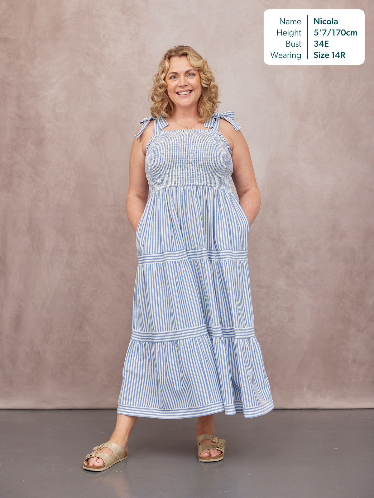 Vestido Joan de Tirantes Anudados - Rayas Azul y Blanco