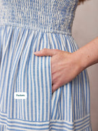 Vestido Joan de Tirantes Anudados - Rayas Azul y Blanco
