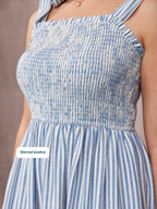 Vestido Joan de Tirantes Anudados - Rayas Azul y Blanco